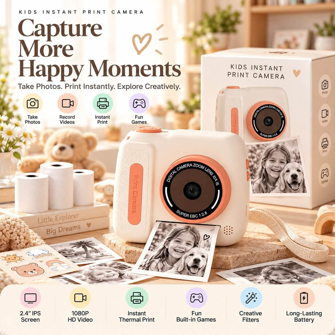 Cream white kids instant print camera