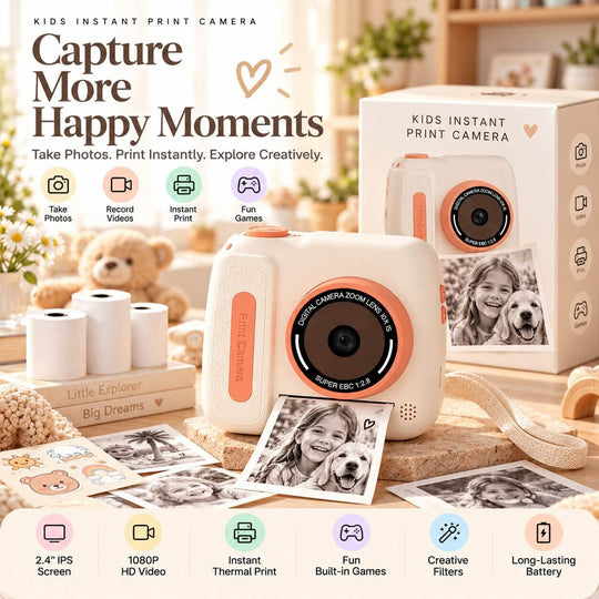 Cream white kids instant print camera