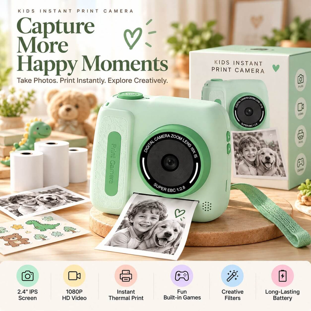 Mint green children's digital instant print camera