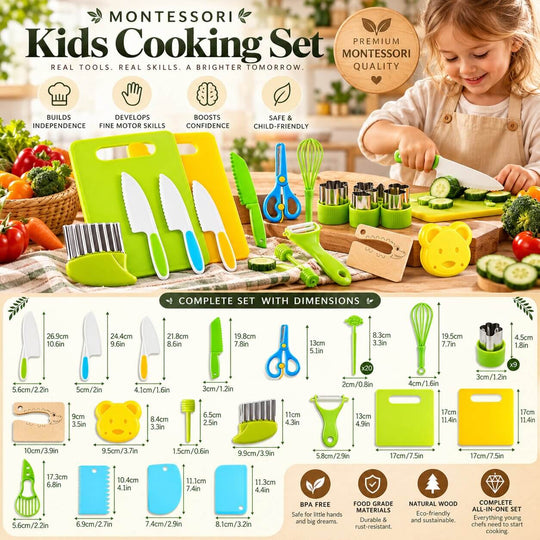 Montessori Kids Cooking Set — Premium 46-Pieces Little Chef Kitchen Kit