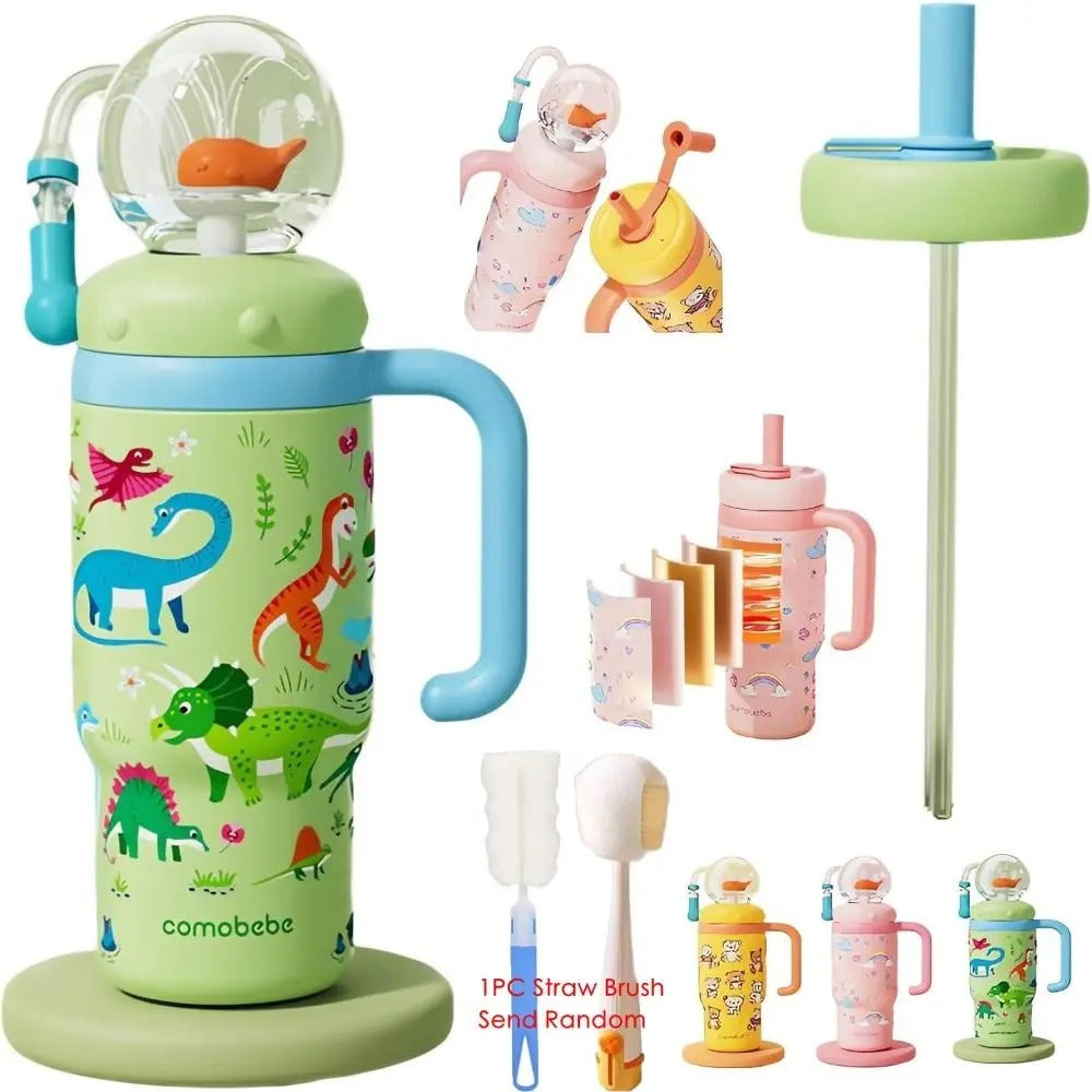 Stainless Steel Double-Lid Whale Fountain Tumbler – 710ml / 24oz Insulated Hydration Cup