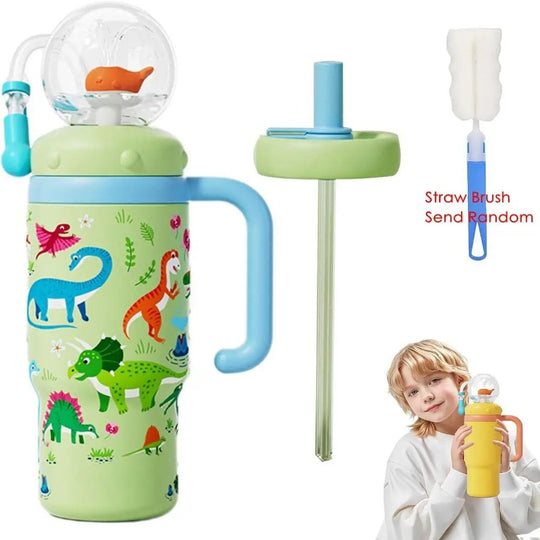 Stainless Steel Double-Lid Whale Fountain Tumbler – 710ml / 24oz Insulated Hydration Cup