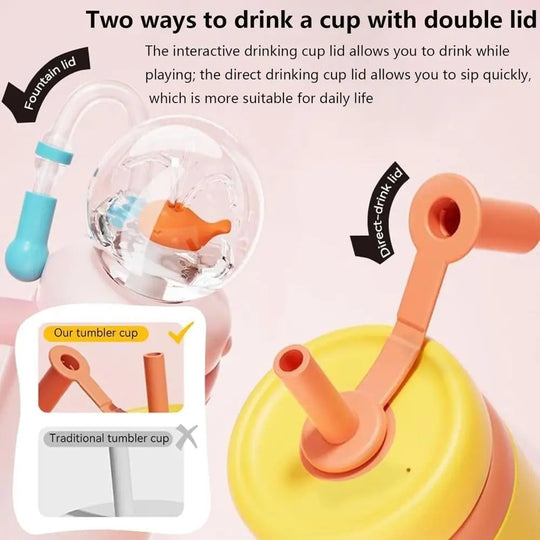 Stainless Steel Double-Lid Whale Fountain Tumbler – 710ml / 24oz Insulated Hydration Cup