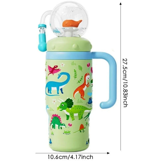 Stainless Steel Double-Lid Whale Fountain Tumbler – 710ml / 24oz Insulated Hydration Cup