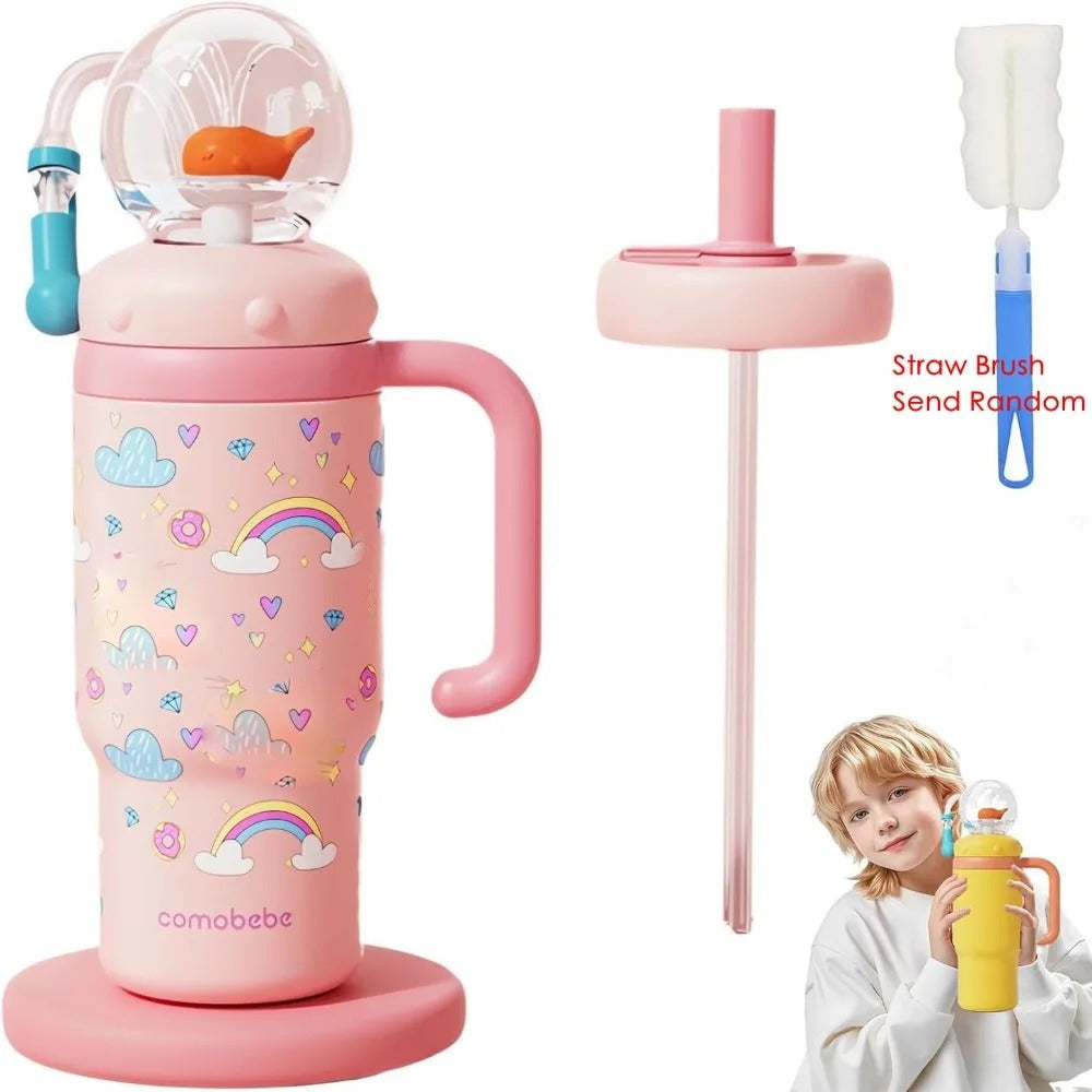 Stainless Steel Double-Lid Whale Fountain Tumbler – 710ml / 24oz Insulated Hydration Cup