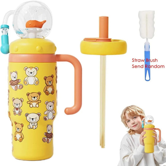 Stainless Steel Double-Lid Whale Fountain Tumbler – 710ml / 24oz Insulated Hydration Cup