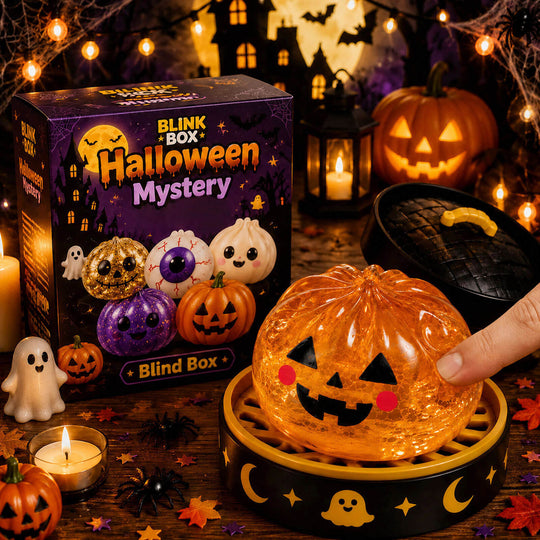 Halloween Mystery Squishy Set – 5-Piece Glitter Pumpkin & Spooky Squishy Toys
