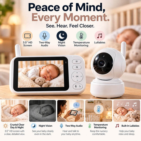 Premium Video Baby Monitor with Camera – 3.5” HD Screen, Night Vision & Two-Way Audio