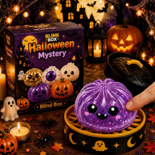 Halloween Mystery Squishy Set – 5-Piece Glitter Pumpkin & Spooky Squishy Toys