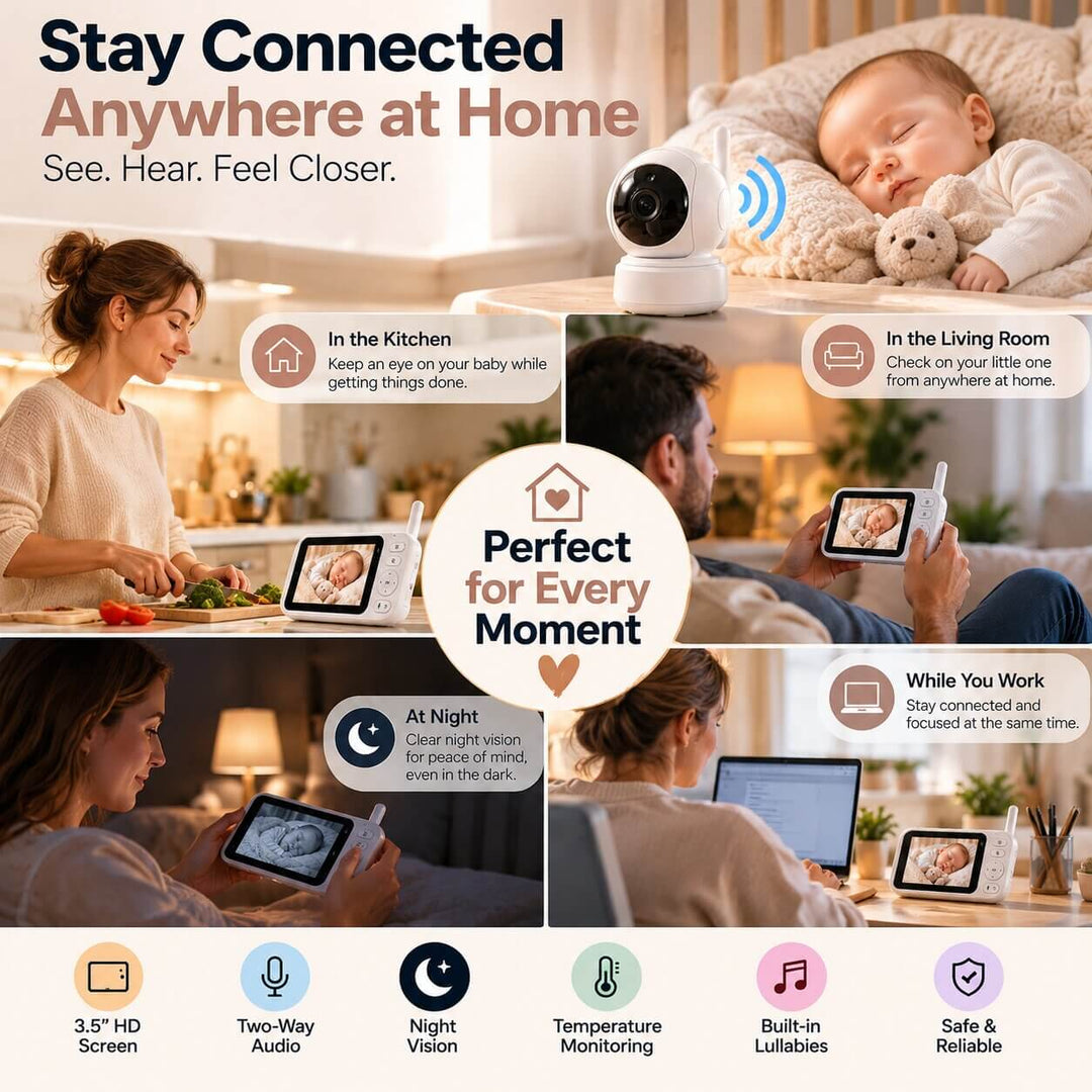 Premium Video Baby Monitor with Camera – 3.5” HD Screen, Night Vision & Two-Way Audio
